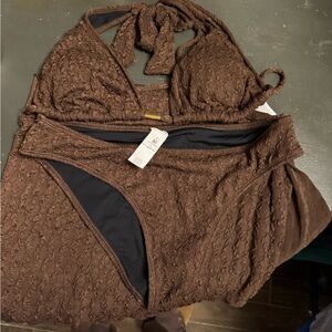 Cupshe Textured Chocolate Brown Two-Piece Bikini & Skirt